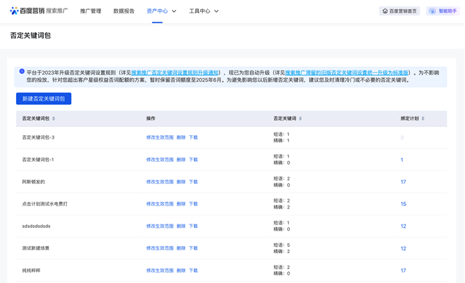 搜索推廣滯留的舊版否定關鍵詞設置統一升級為標準版 搜索推廣滯留的舊版否定關鍵詞設置統一升級為標準版